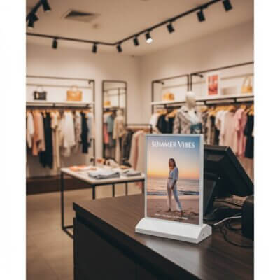 Présentoir LED sans fil dans une boutique de mode